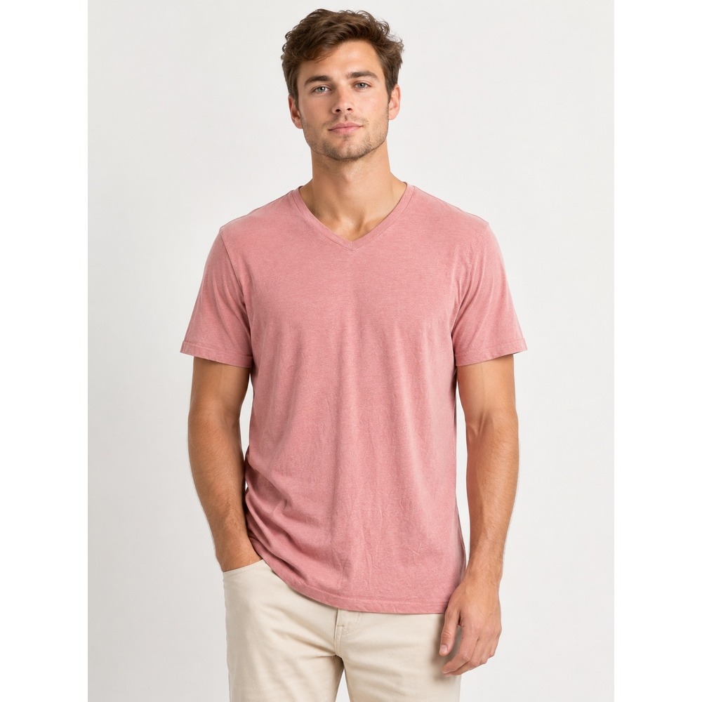 Bonobos V-Neck T-Shirt Mens Large Pink Slim Fit Heathered Cotton Blend BKT0032